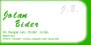 jolan bider business card