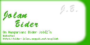jolan bider business card